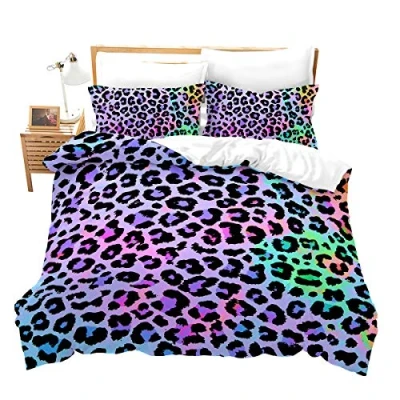 Image of Leopard Bedding Set Single Colorful Duvet Cover Africa Cheetah Decorative for Kids Boys Girls Adults,Soft Breathable Microfiber Animal Comforter with 1 Pillow Shams