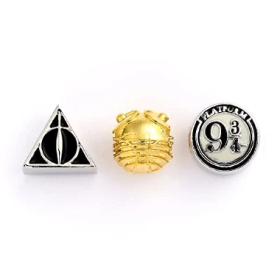 Image of The Carat Shop HP000002 Official Harry Potter Set of Charms Deathly Hallows Golden Snitch &amp; Platform 9 3/4