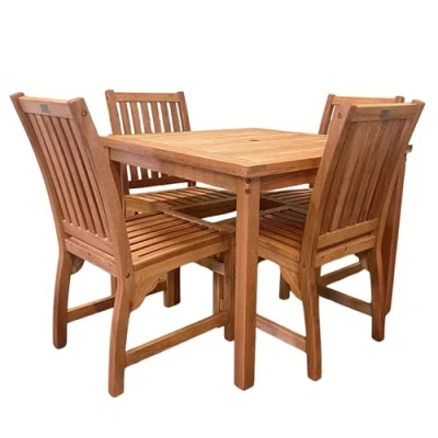 Image of BrackenStyle Melton Hardwood Garden Dining Set Clear Finish 90cm Square Table &amp; 4 Side Chairs Commercial Quality Outdoor Patio