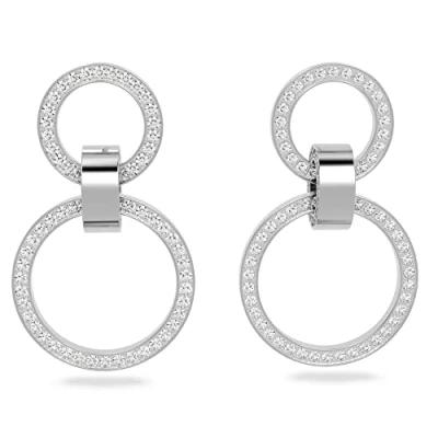 Image of Swarovski White Crystal Hoop Earrings, Pavé Crystals in a Rhodium Plated Setting, from the Hollow Collection