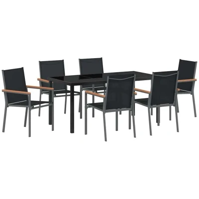 Image of vidaXL 7 Piece Garden Dining Set Black Textilene and Steel