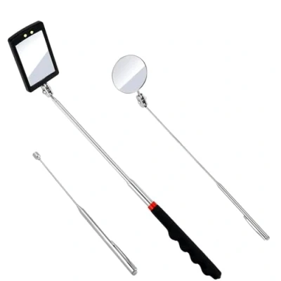 Image of JinRui T 3PCS Telescopic Inspection Mirror,Magnetic Pick Up Tool,Portable Round 360 Degree Rotating LED Mirror Rod Flashlight and Round/Square