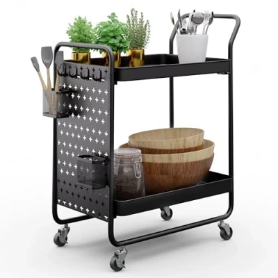 Image of KLARSTEIN serving trolley with wheels for food, drinks and cosmetics, metal trolley, kitchen worktop, narrow shelf cart wheels, craft book bar