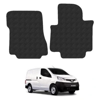 Image of 5mm Rubber Floor Mats for the Nissan NV200 (2009+) [Not suitable ENV200] Custom Van Accessory Tailored fit Heavy Duty, Waterproof &amp; Anti Slip Work with Clips
