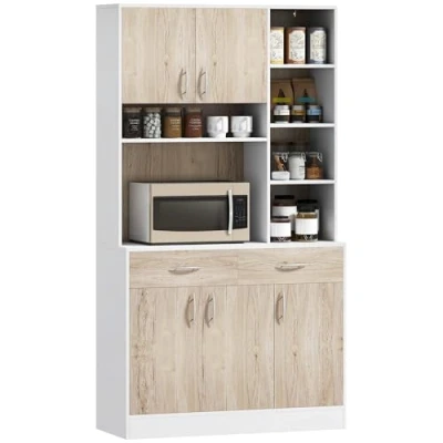 Image of HOMCOM Kitchen Cupboard Sideboard Storage Cabinet Unit with Counter Top, Adjustable Shelves, Drawers for Dining Room, Living Room