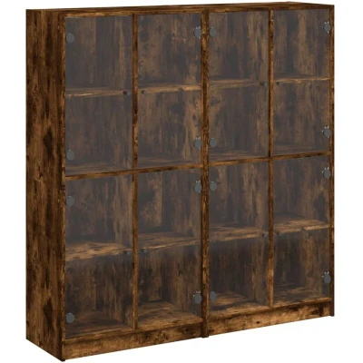 Image of vidaXL Bookcase with Doors Smoked Oak 136x37x142 cm Engineered Wood