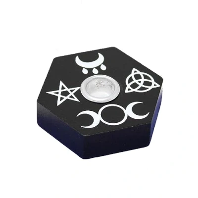 Image of Spell Candle Holder Witch Magic Pagan Ritual Whichcraft Black and White Hexagon Design (Black)