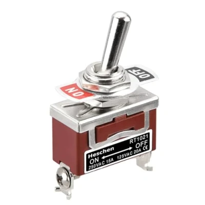 Image of Heschen Metal Toggle Switch, RT1021, SPST, Maintained ON/OFF 2 position, 15A 250VAC, CE