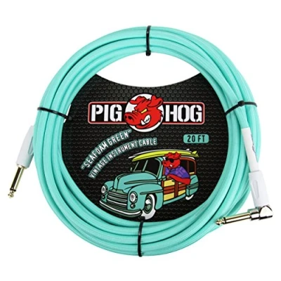 Image of Pig Hog PCH20SGR Right Angle 1/4&quot; to Seafoam Green Guitar Instrument Cable, 20 Feet