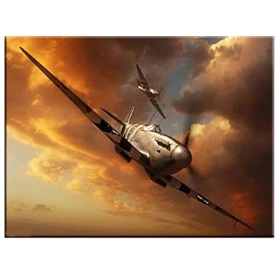 Image of DIY 5D Diamond Painting Kits for Adults, Aircraft Spitfire Dusk 30x40cm Full Drill Embroidery Art Crystal Rhinestone Cross Stitch Arts Craft Canvas Pictures Home Wall Decor Gift