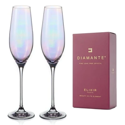 Image of DIAMANTE Champagne Flute Glasses Iridescent Holographic Lustre Collection