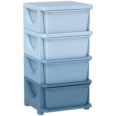 Image of HOMCOM Kids Storage Units with 4 Drawers Tier Chest Vertical Dresser Tower Toy Organiser for Nursery Playroom Kindergarten Blue
