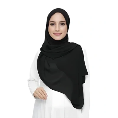 Image of Premium Chiffon Hijab Head Scarf Shawl Wrap for Muslim Women Lightweight (Black)