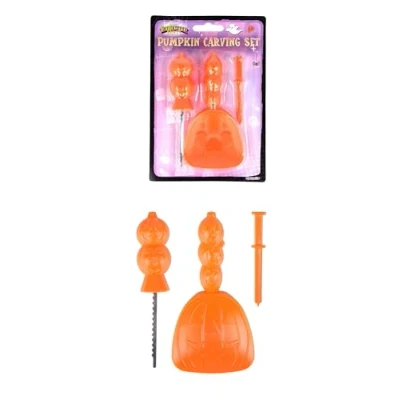 Image of HENBRANDT SIngle 3 Piece Pumpkin Carving Tool Set including Scoop, Safety Saw and Poker for Halloween Jack O’ Lantern Accessories Kit Kids 