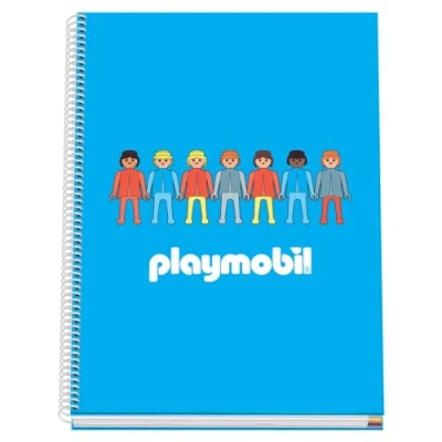 Image of DOHE A4 Squared Notebook Spiral Binding, 100 Sheets of 90 g/m², 5 mm Square, Hardcover, Playmobil Core, School Supplies Blue
