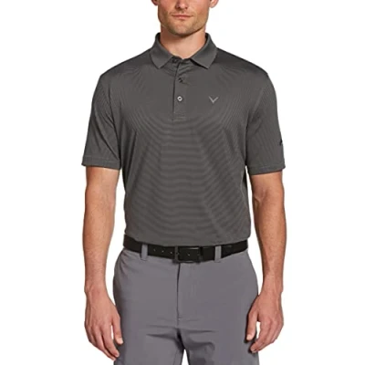 Image of Callaway Men&#039;s Fine Line Stripe Short Sleeve Golf Polo Shirt, Caviar, XXL