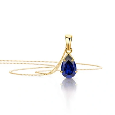 Image of Orovi Jewelry Women Necklace with Drop Pendant Gemstone/Birthstone Sapphire in Blue Chain Yellow Gold 9 Carat / 375 Gold, Length 45 cm
