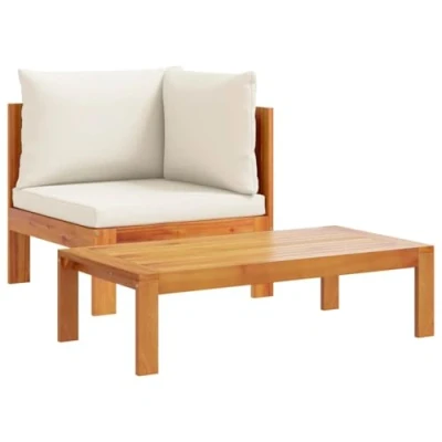 Image of vidaXL 2 Piece Garden Sofa Set with Cushions Solid Acacia Wood Outdoor Furniture for Patio/Deck/Terrace, Comfortable Modular Design, Easy Maintenance, Dark Grey Padding