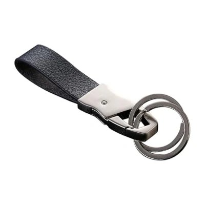 Image of Cerbery® Elegant leather keyring with rings and Gift box keychain key holder car photo engraving ring Ladies Men (Silver)