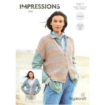 Image of Stylecraft Impressions Aran Knitting Pattern 10011 Ladies Waistcoat &amp; Cardigan