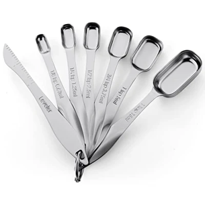 Image of Spring Chef Heavy Duty Stainless Steel Metal Measuring Spoons for Dry or Liquid, Fits in Spice Jars, 7 Pieces with Leveler