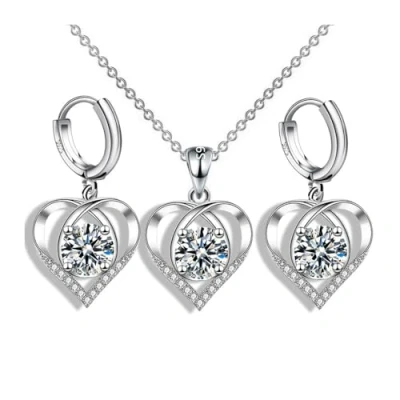 Image of FDEETY Heart Jewellery Set for Women Pendant Necklace Earrings Wedding Engagement Birthday Gifts (White)