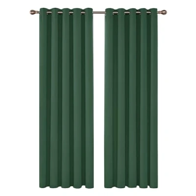Image of Deconovo Green Curtains Thermal Insulated Eyelet Blackout for Bedroom 46 x 90 Inch Forest Two Panels