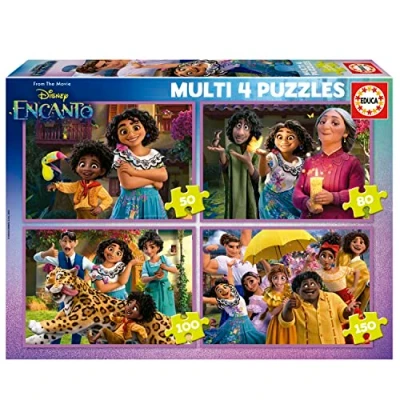 Image of Educa 19581 Encanto Multi 4 Puzzles Charm 50+80+100+150, Assorted, 34 x 24 cm