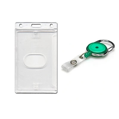 Image of ID Card It Holder Vertical Enclosed and Premier Yo Retractable Key Clip Reel Green
