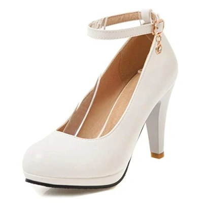 Image of StyliShoes Women Dressy Court Shoes with High Heel and Ankle Strap White