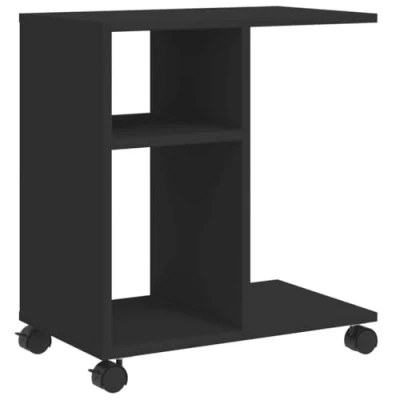 Image of vidaXL Black Engineered Wood Side Table 50x30x55 cm with Wheels Moveable End Table/Coffee for Living Room, Bedroom, Office