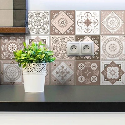 Image of Ambiance Sticker Self Adhesive Decorative Wall Decal Cement Tile for Bathroom and Kitchen Ezeiza Pack of 9 Stickers 10 x cm