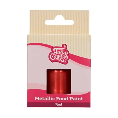 Image of FunCakes Metallic Food Paint Red: Create Effects on Fondant, Marzipan, Gum Paste, Royal Icing, Cookies. 100% Edible Paint, Halal, Suitable for Vegetarians and Vegans. 30 ml.