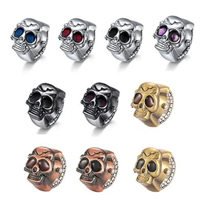 Image of JewelryWe Men Women Finger Watch Punk Skull Flip Open Cover Quartz Analog Ring Watches, Adjustable Size