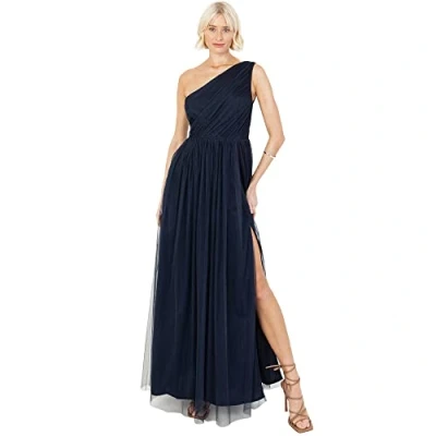 Image of Anaya with Love Women&#039;s Womens Ladies Maxi One Cold Shoulder Slit Split Sleeveless Prom Wedding Guest Bridesmaid Dress, Navy Blue, 16 UK