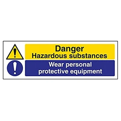 Image of V Safety Danger Hazardous Substances, Wear Personal Protective Equipment Warning Sign 300mm x 100mm 1mm Rigid Plastic
