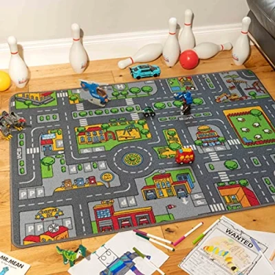 Image of The Rug House Children&#039;s Kids Boys Girls City Town Car Roads Interactive Playroom Playmat Creative Toddler Soft Durable Educational Classroom Nursery Bedroom Play Carpet Mat 95cm x 133cm