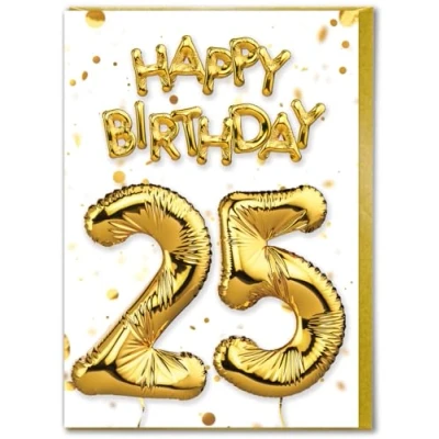 Image of Brainbox Candy 25th Birthday Card Age 25 Beautiful White Gold Foil Effect Cards For Him Her Men Women Friends