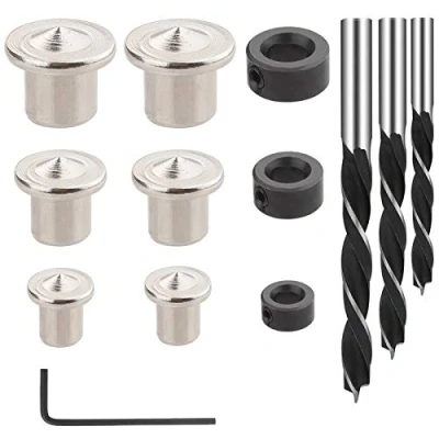 Image of Rybtd 6/8/10mm Wood Dowel Hole Drilling Guide Jig Kit with 6 Dowels Alignment Tool+3 Drill Depth Stops+3 Suitable for Woodwork Tools Used by DIY Worker to Mark Pin Center Position