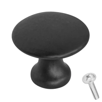 Image of Decoranddecor Calico Kitchen Cabinet Knobs 32mm Diameter Minimal Round Design Matt Black
