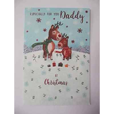 Image of WONDERFUL COLOURFUL DADDY &amp; CHILD REINDEER CHRISTMAS GREETING CARD