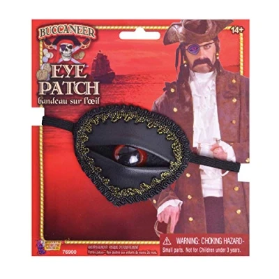 Image of Bristol Novelty MD235 Dress up Accessory Buccaneer Eyepatch with Eye 1 Piece One Size 3 Years, Unisex Adult, Black/Red
