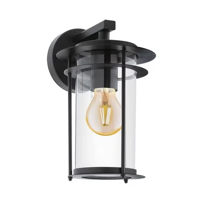 Image of Eglo Valdeo Outdoor Wall Lamp, Porch Lighting, Black Galvanized Steel and Clear Glass Lantern, E27 Socket, IP44