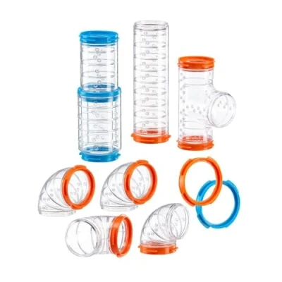 Image of Ferplast Hamster TUBE Set, Cage Accessory, Total 9 pieces, Transparent Tunnels with Ventilation Holes, Bends and Fittings Included, KIT CURVE Toys