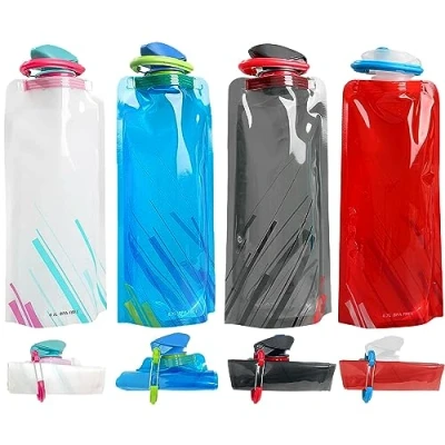 Image of HDAKDDHG Collapsible Water Bottle, 4PCS 700ML Folable Bottles, BPA Free Portable Reusable Sports Bottle with Carabiner for Outdoor Sports, Hiking, Adventure, Travel, Cycling