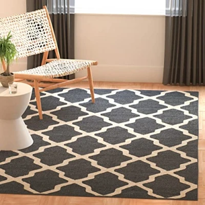 Image of SAFAVIEH Trellis Rug for Living Room, Dining Bedroom Cambridge Collection, Short Pile, in Dark Grey and Ivory, 152 X 244 cm