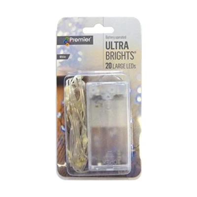 Image of Premier Decorations White Christmas Battery Operated 20 Ultra Bright Micro Pin Wire LED Lights
