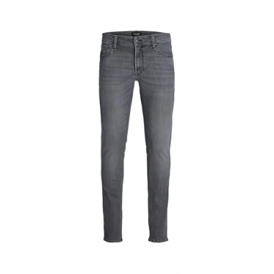 Image of JACK &amp; JONES Mens Denim Jeans Skinny Fit Casual Button Closure Comfort Zip Fly, Black Colour, UK Size 32W / 34L
