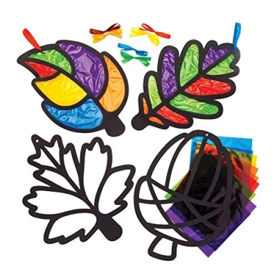 Image of Baker Ross AW854 Leaf Stained Glass Decoration Kits, Autumn and Winter Arts Crafts (Pack of 6), Assorted