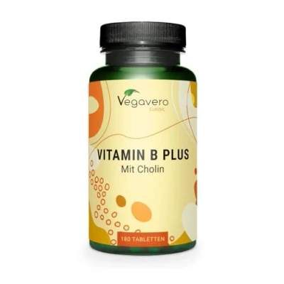 Image of Vegavero Vitamin B Complex + Choline High Strength All 8 Vitamins with 50 mg Bitartrate Lab Tested 180 Tablets Vegan